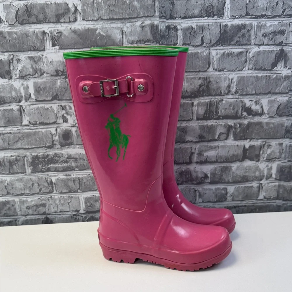 Pink Ralph Lauren Rain Boots with Green‎ Logo